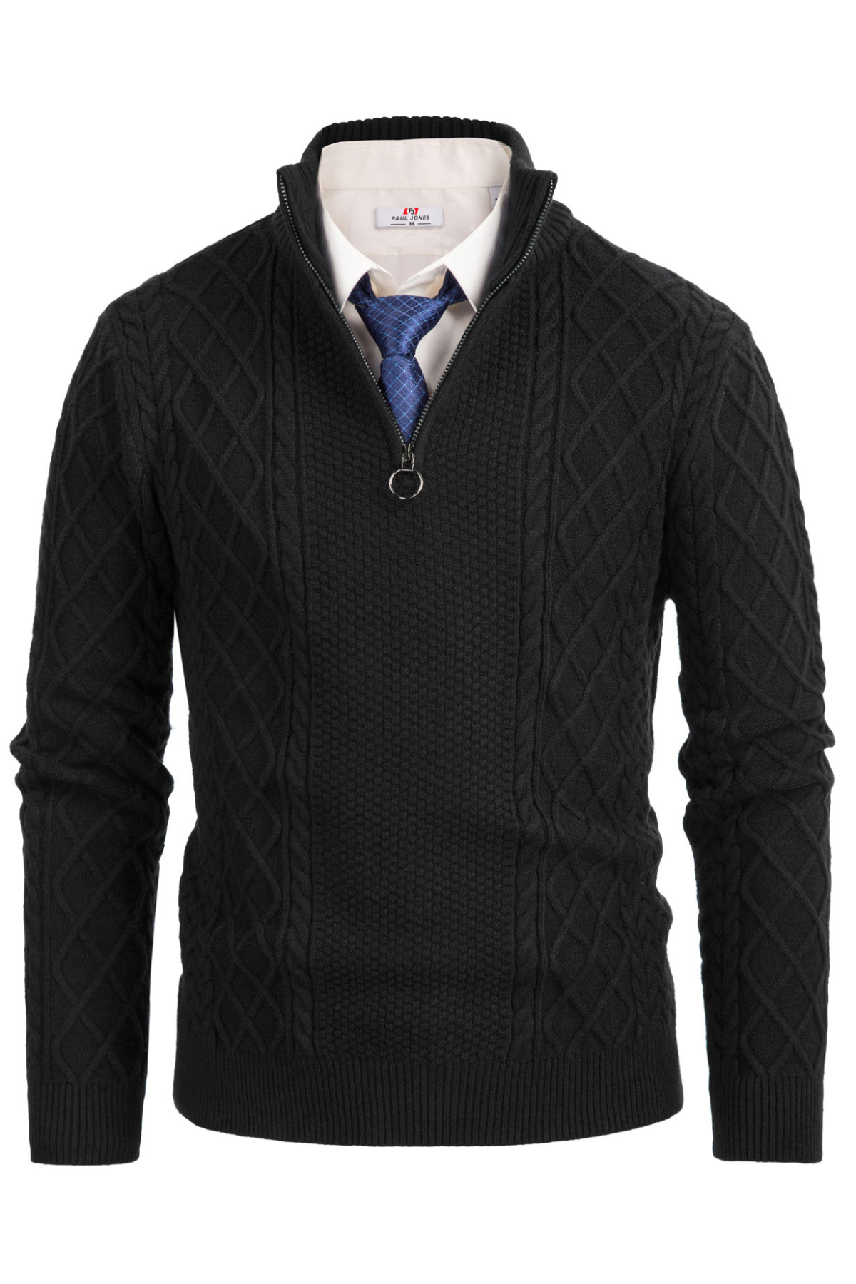 Men's Casual Thermal Cable Knit Quarter-Zip Sweater