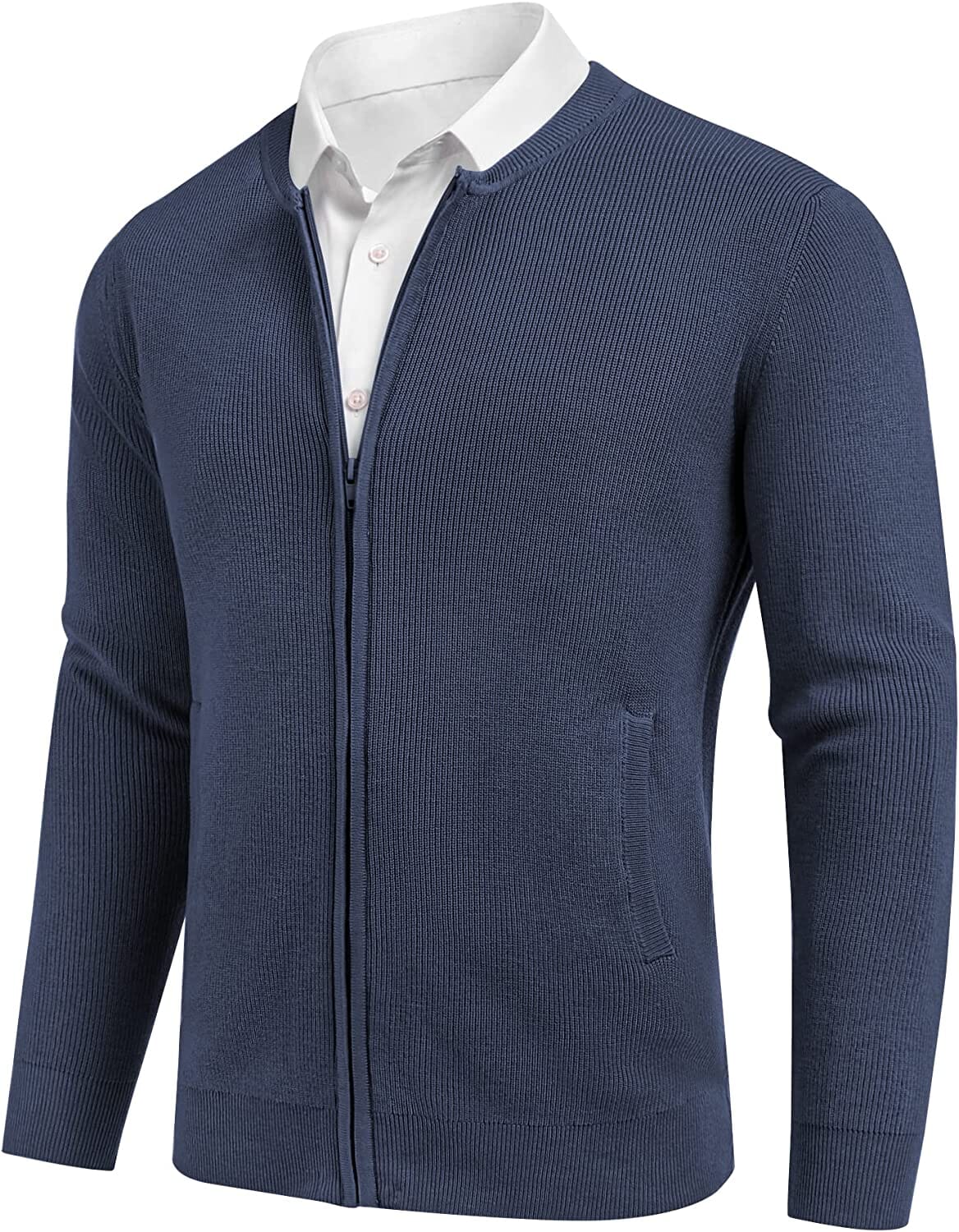 Men's Slim-Fit Knit Zip-Up Cardigan with Pockets