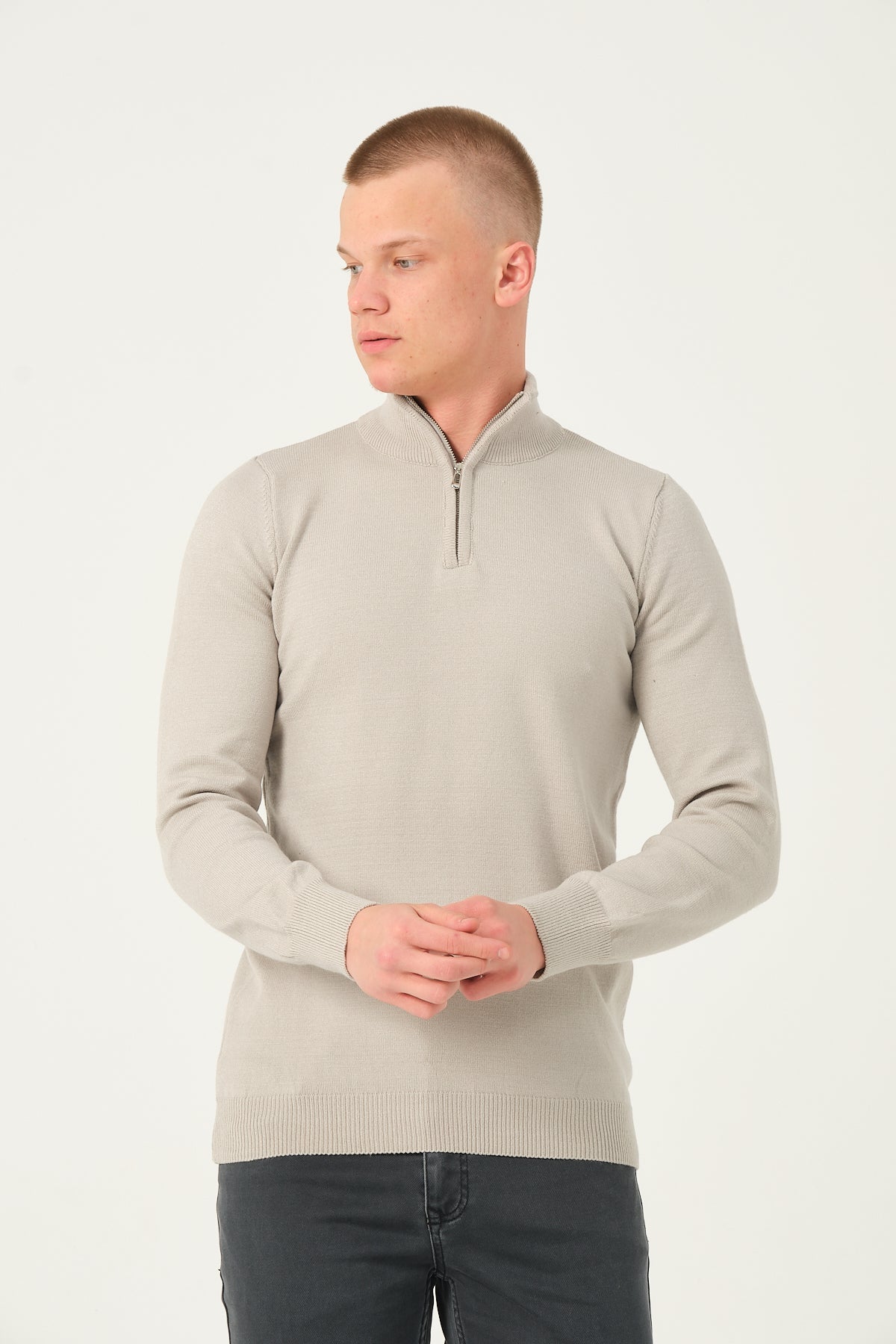 Men's Quarter-Zip Sweater – Gray, Beige, Black