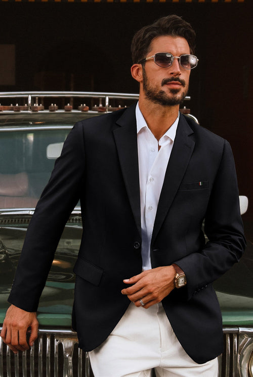 Men's Pocketed Casual Notch Lapel Blazer – Black