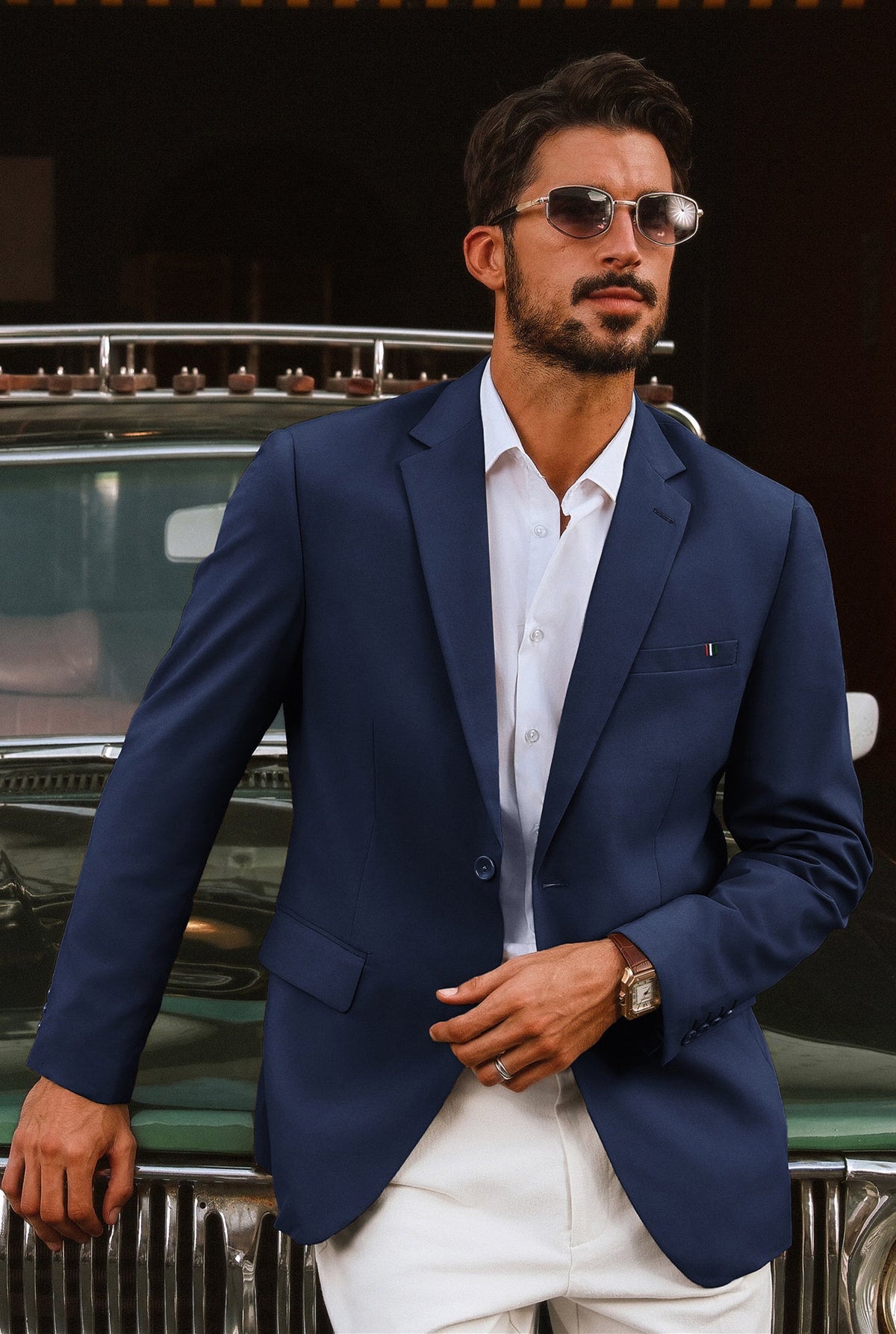 Men's Pocketed Casual Notch Lapel Blazer – Blue