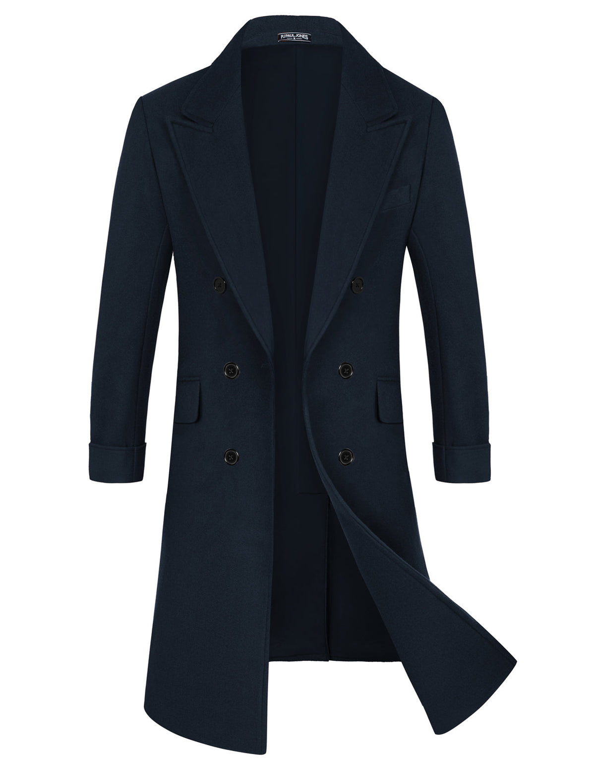 Men's Double-Breasted Pea Trench Coat – Navy Blue