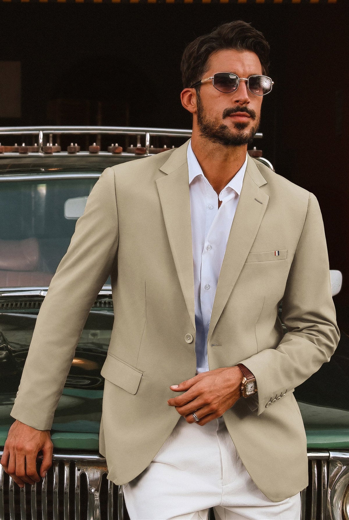 Men's Pocketed Casual Notch Lapel Blazer – Khaki