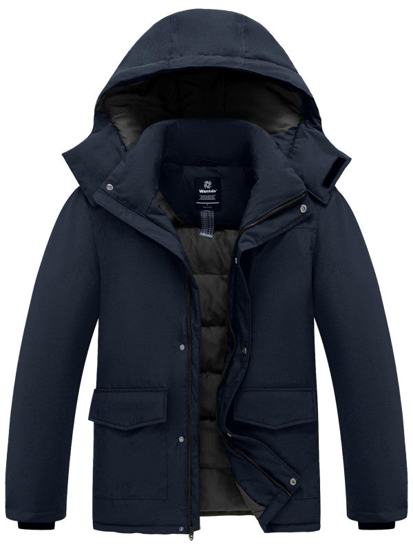 Men's Faux Fur Hooded Padded Warm Parka – Navy Blue