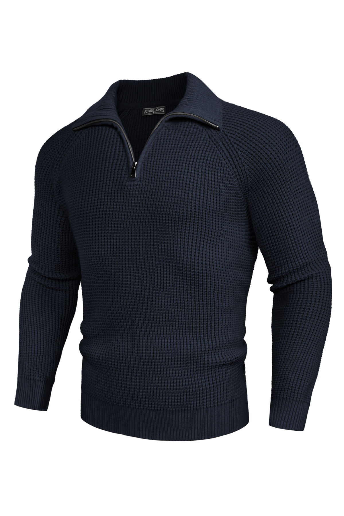 Men's Waffle Knit Lapel Textured Sweater – Dark Navy