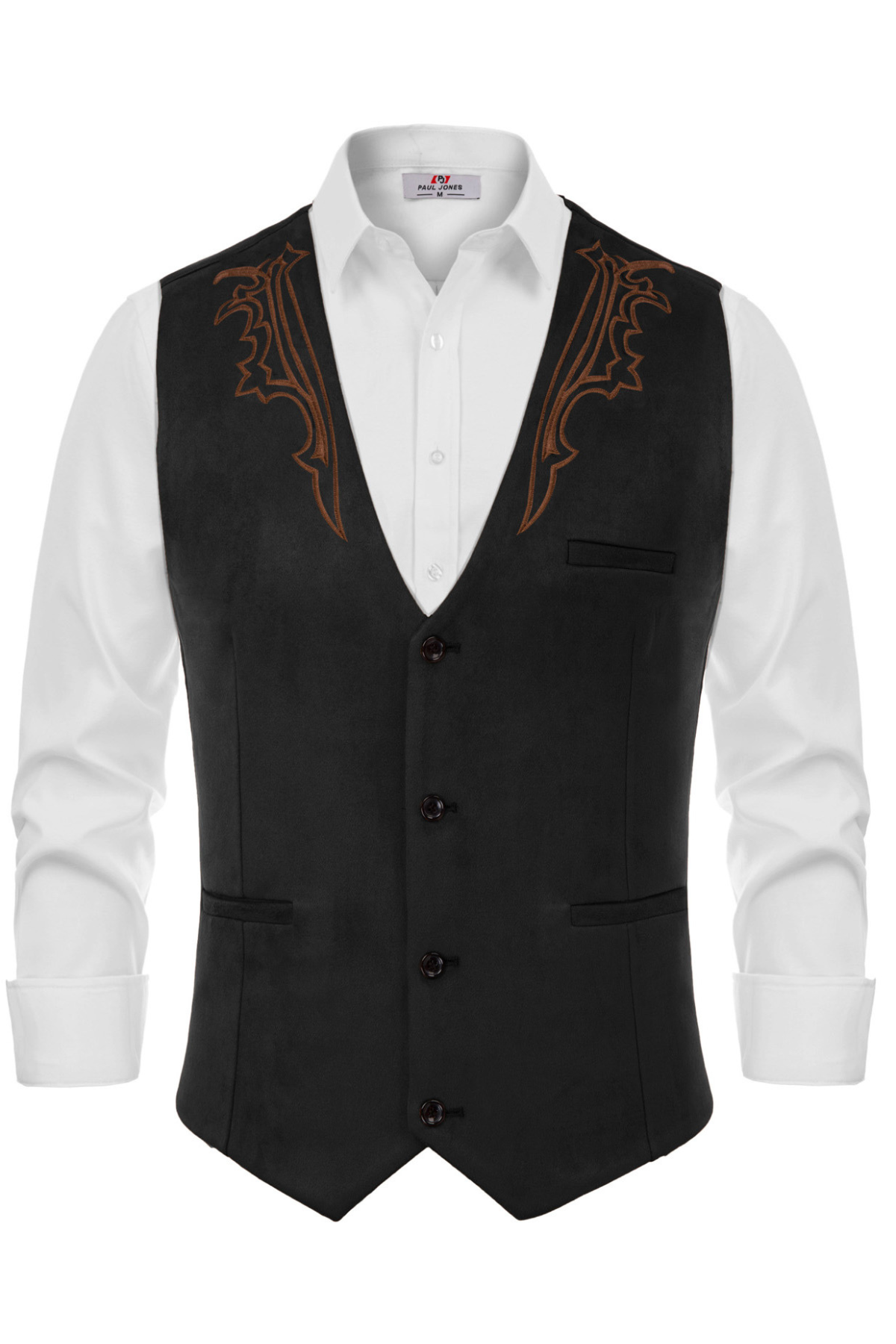 Men's Faux Suede Slim-Fit Western Casual Waistcoat – Black