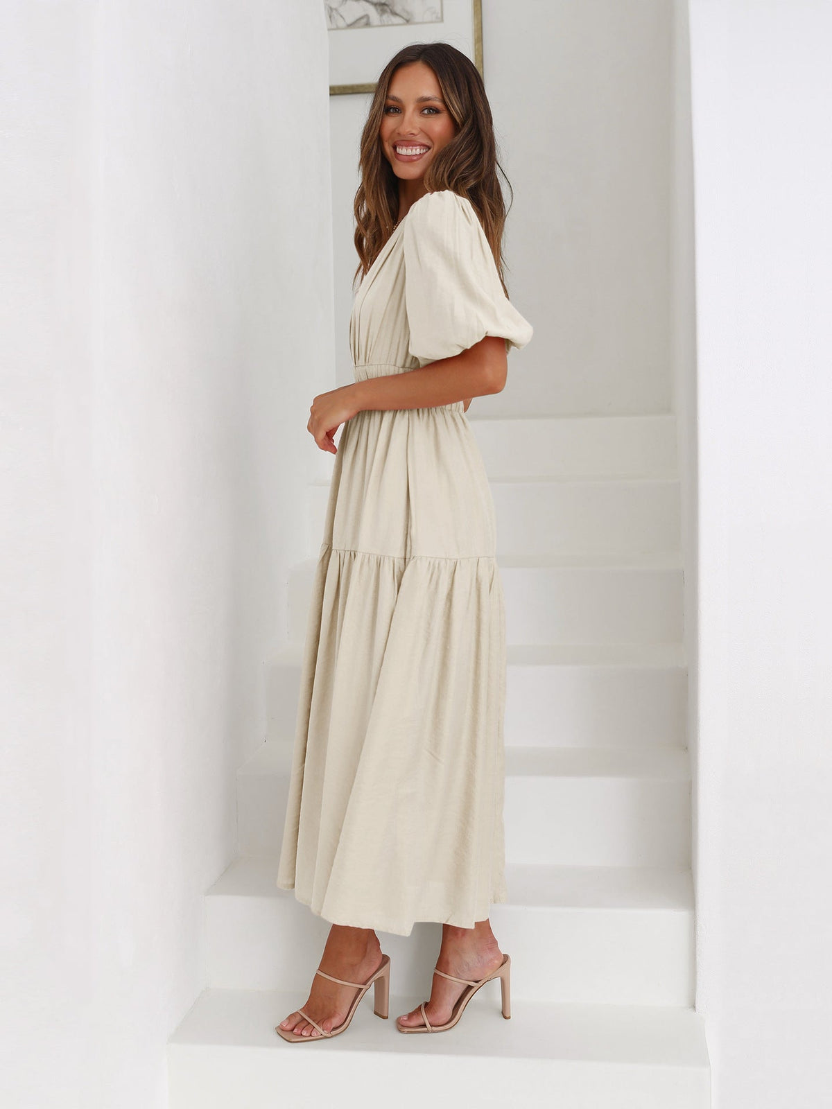 Iris | Women's Cocktail Midi Dress | Smocked V-Neck