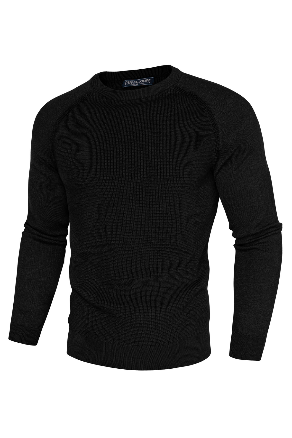 Men's Waffle Knit Textured Crew Neck Sweater – Black