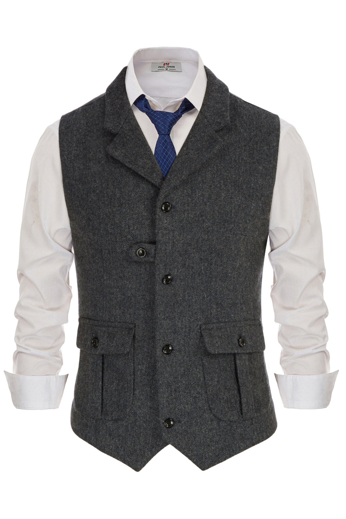 Men's Wool Blend Single-Breasted Notch Lapel Vest – Black