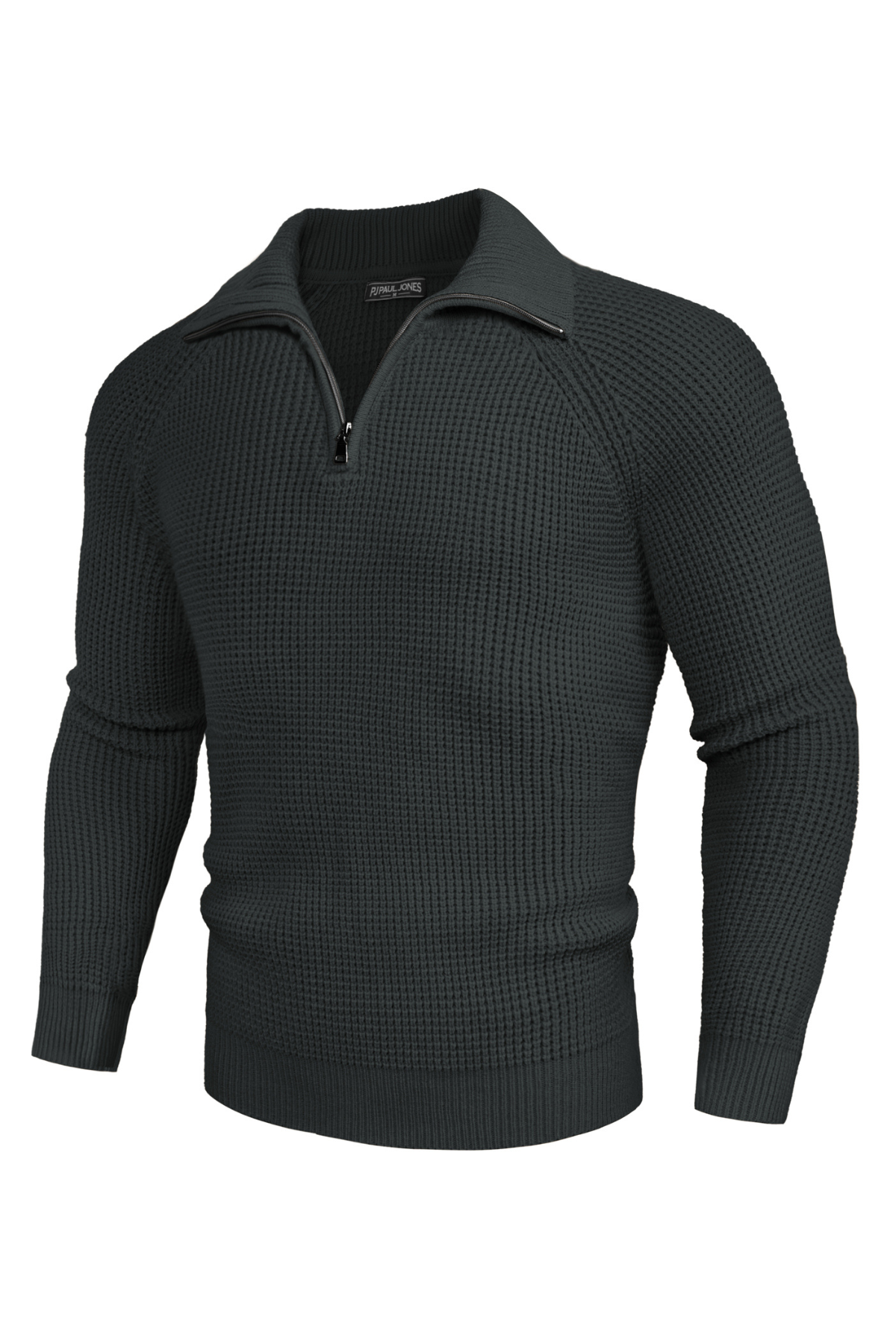 Men's Waffle Knit Lapel Textured Sweater – Dark Gray