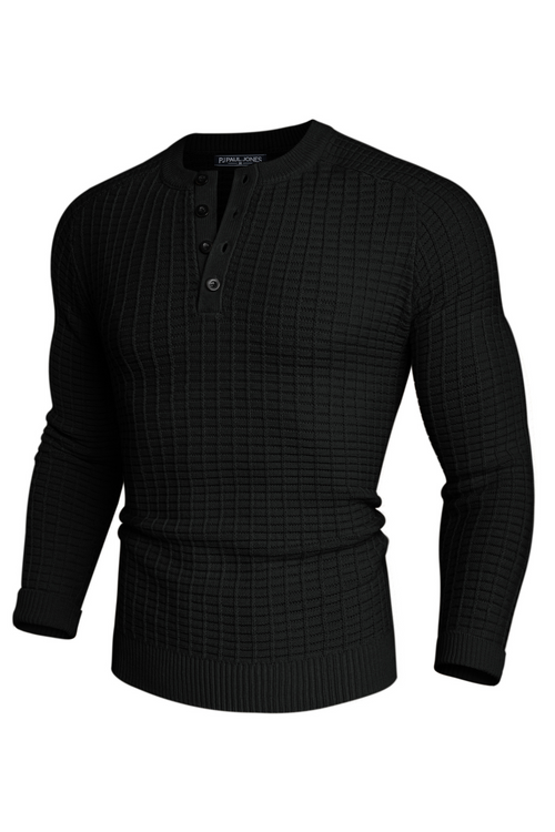 Men's Button-Up Textured Sweater – Black