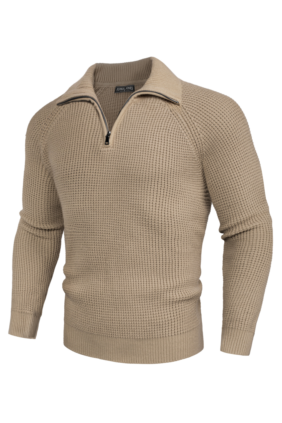 Men's Waffle Knit Lapel Textured Sweater – Khaki