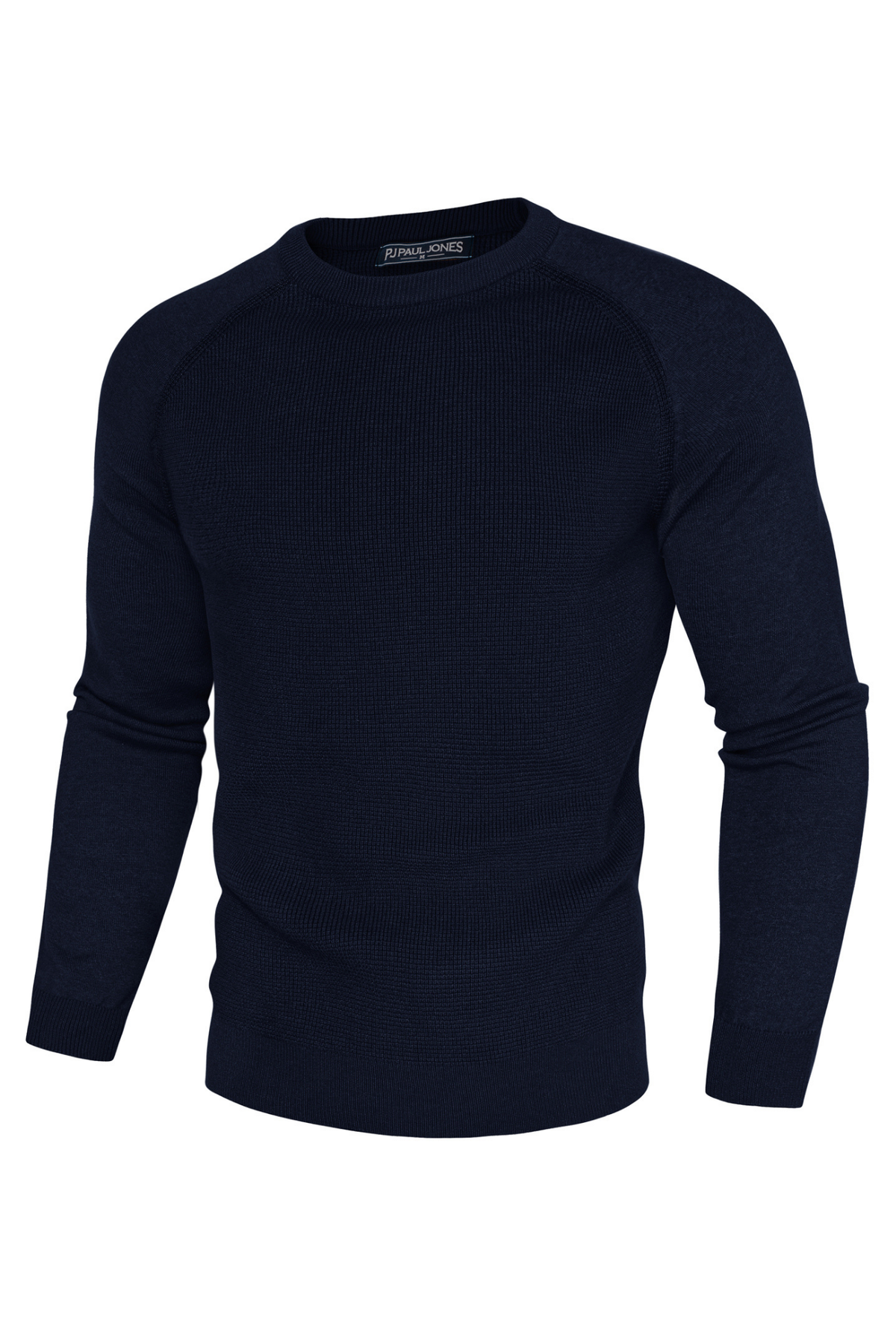 Men's Waffle Knit Textured Crew Neck Sweater – Navy Blue