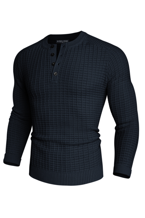 Men's Button-Up Textured Sweater – Navy