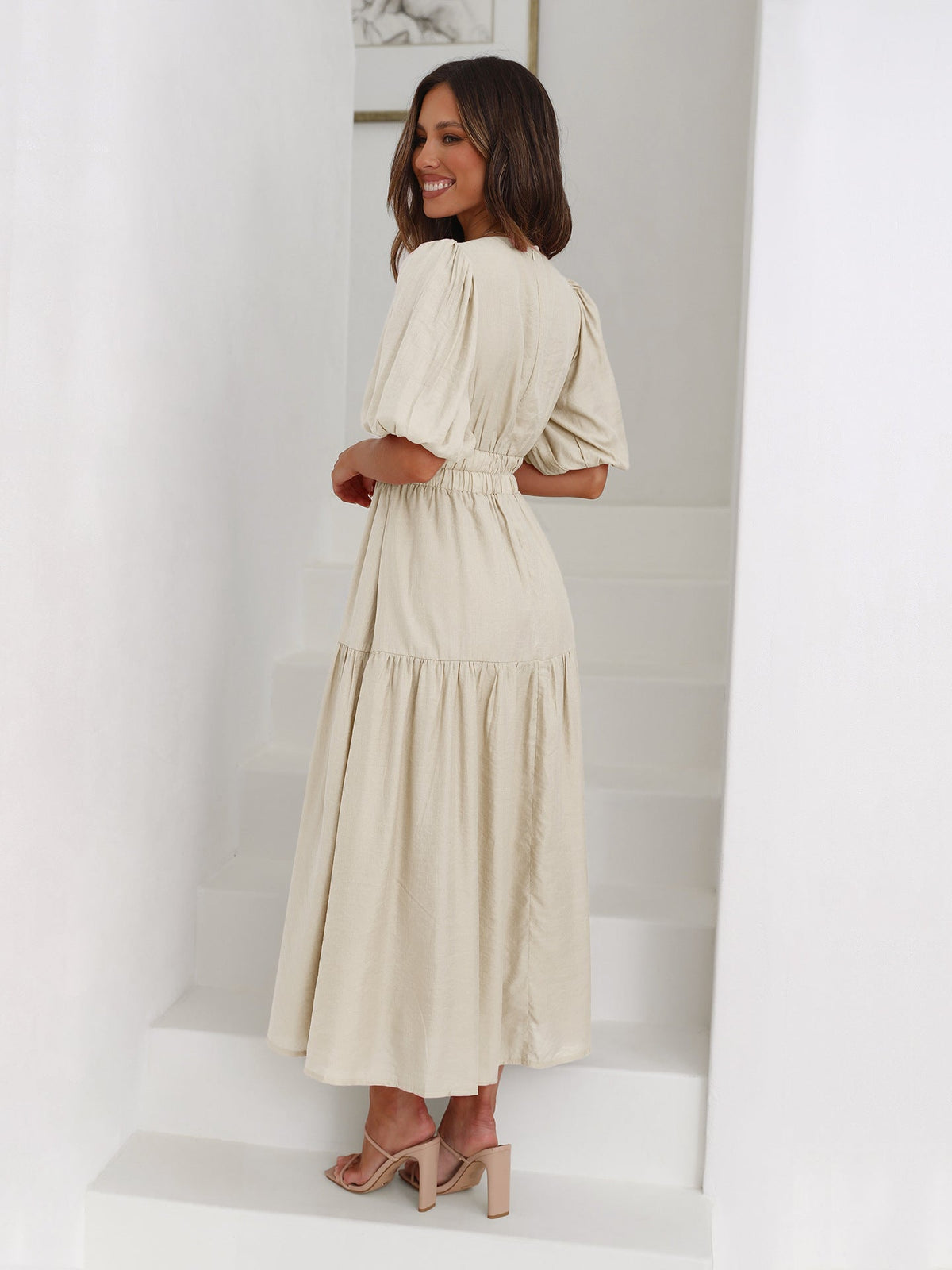 Iris | Women's Cocktail Midi Dress | Smocked V-Neck