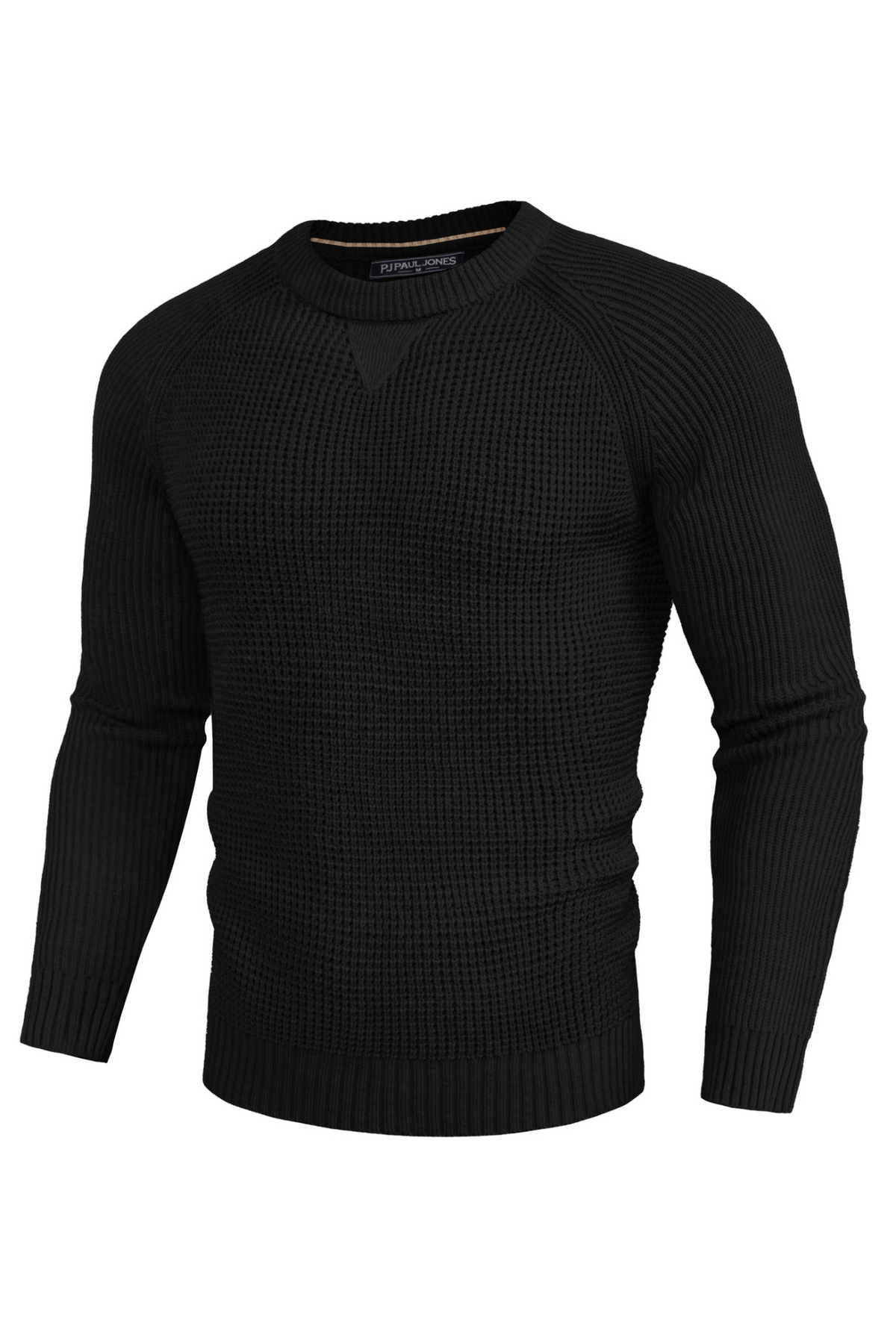 Men's Waffle Knit Crew Neck Textured Ribbed Sweater – Black