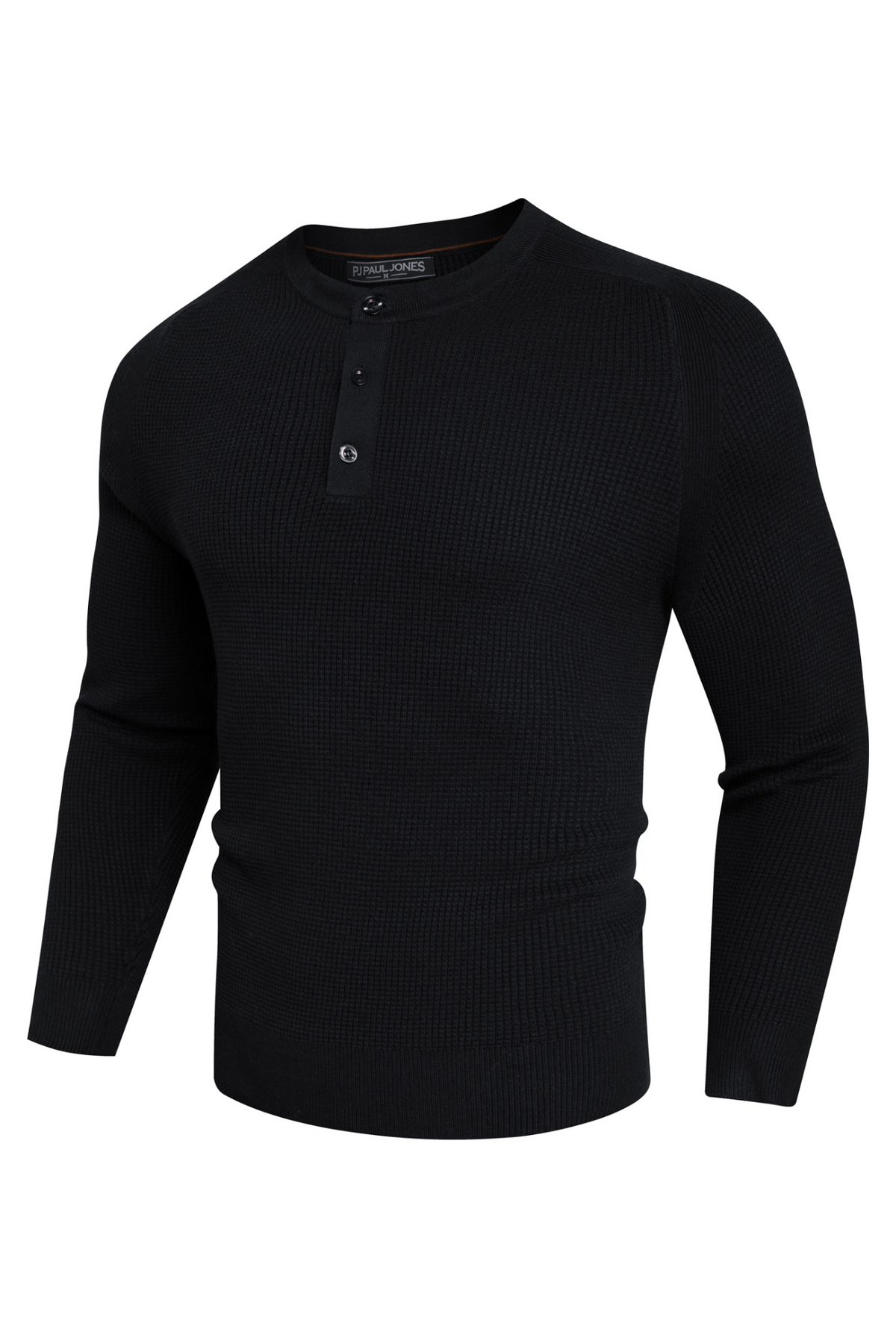 Men's Waffle Knit Textured Henley Sweater – Black
