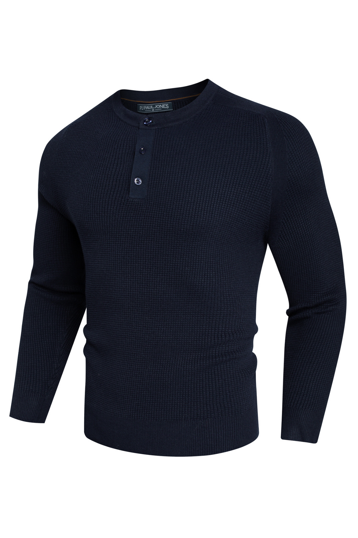 Men's Waffle Knit Textured Henley Sweater – Navy Blue