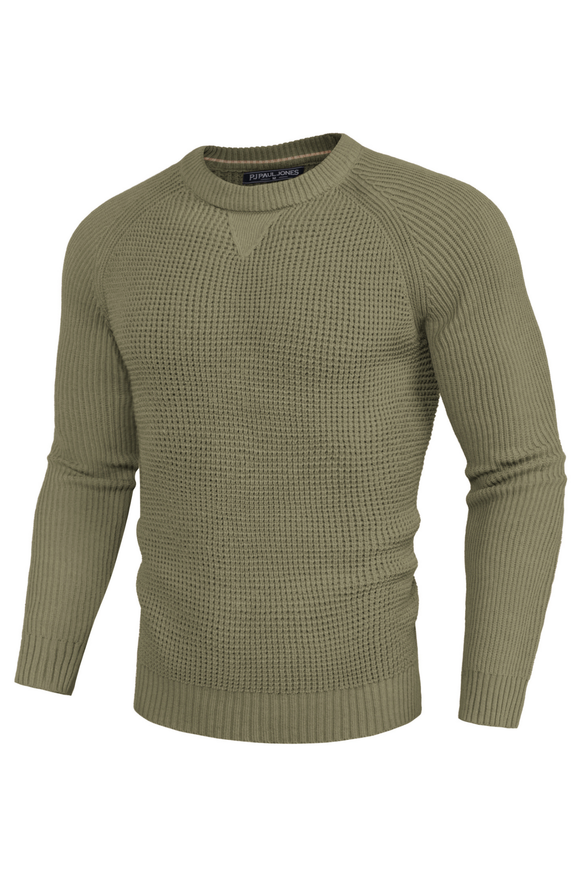 Men's Waffle Knit Crew Neck Textured Ribbed Sweater – Army Green