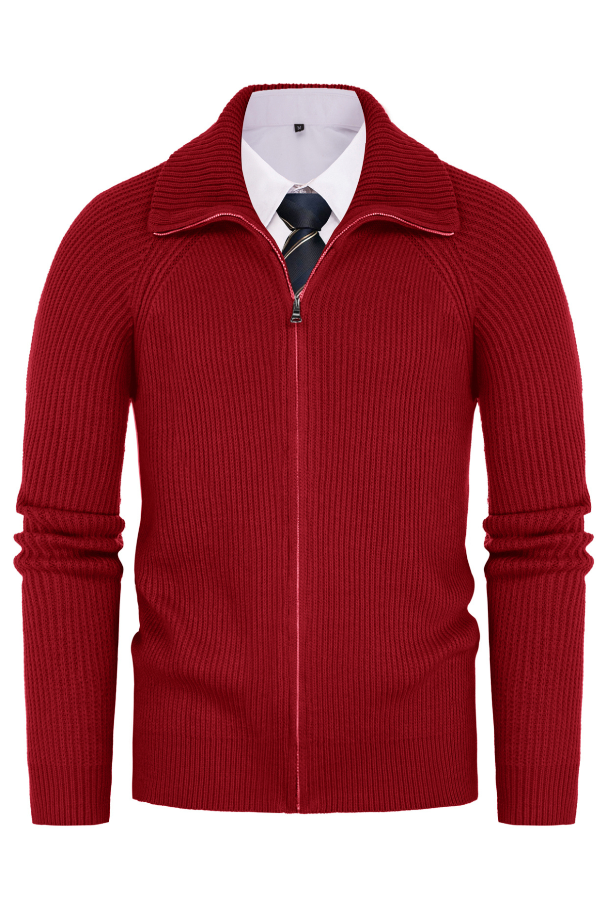 Men's Casual Ribbed Knit Zip-Up Cardigan