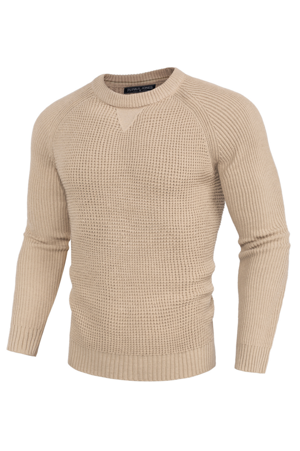Men's Waffle Knit Crew Neck Textured Ribbed Sweater – Khaki