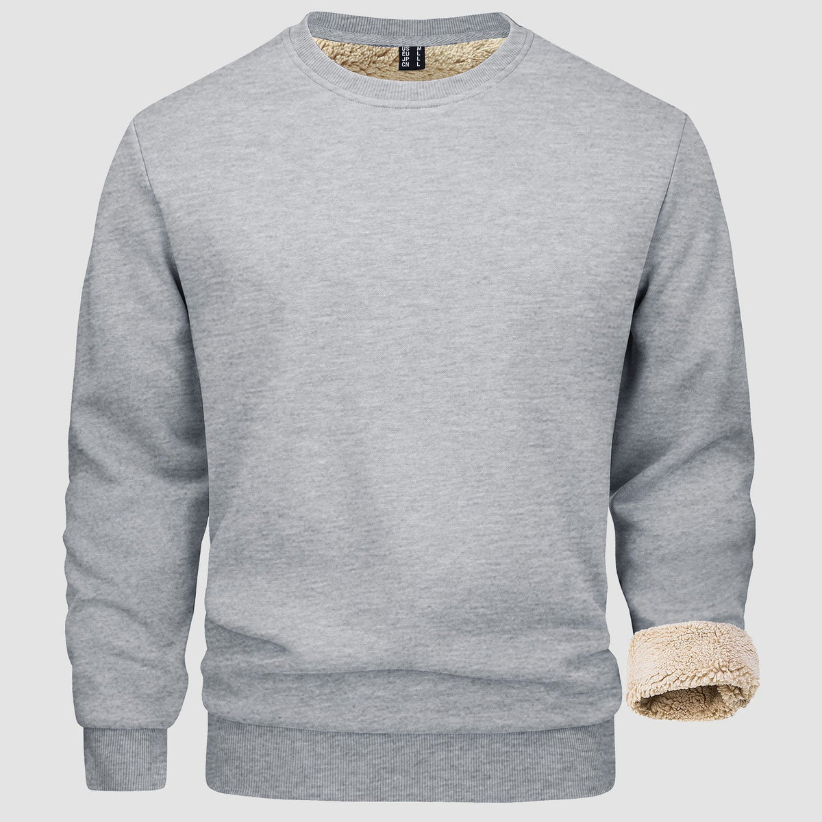 Men's Fleece Crew Neck Lined Sweater – Light Gray