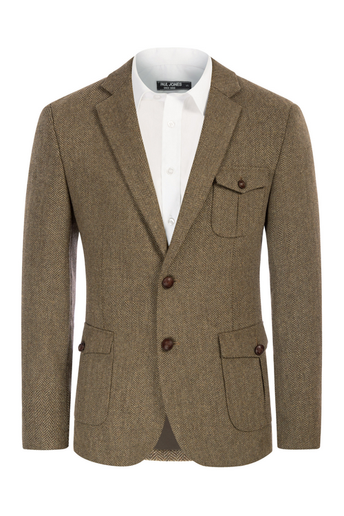 Men's Wool Blend Notch Lapel Textured Blazer – Brown