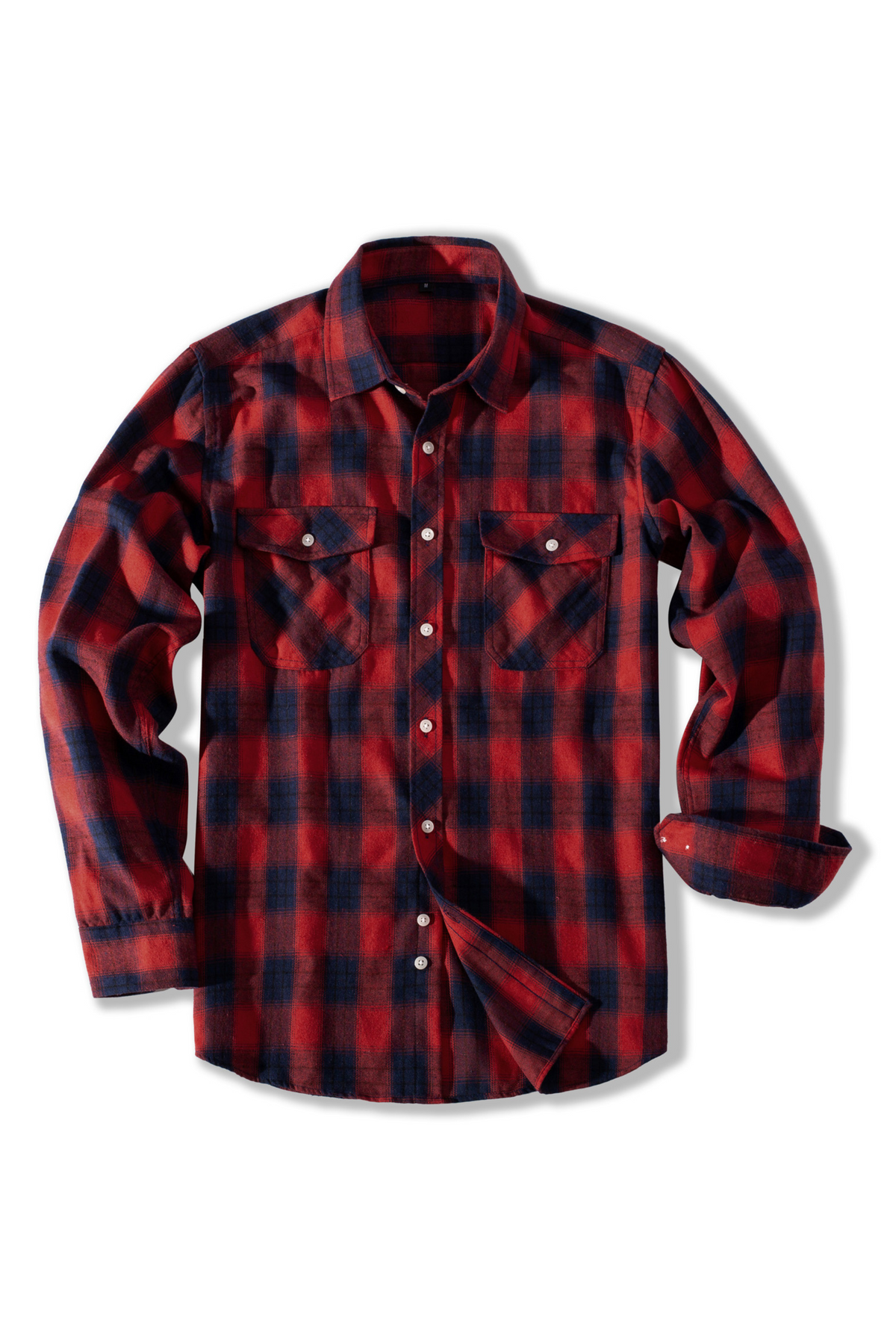 Men's Plaid Button-Down Long Sleeve Casual Flannel Shirt – Red