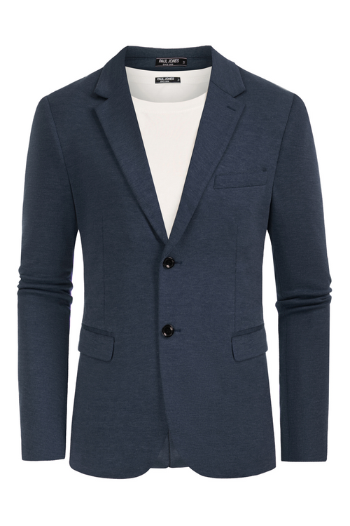 Men's Notch Lapel Pocketed Casual Blazer – Navy Blue