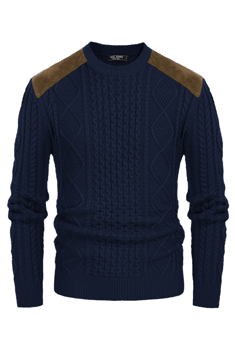 Men's Cable Knit Crew Neck Casual Vintage Sweater – Dark Blue