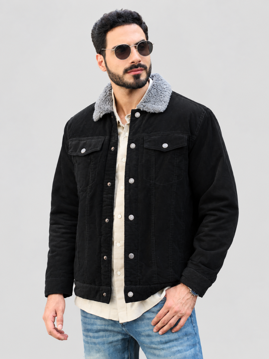 Men's Corduroy Fleece Winter Jacket with Sherpa Lining – Cotton