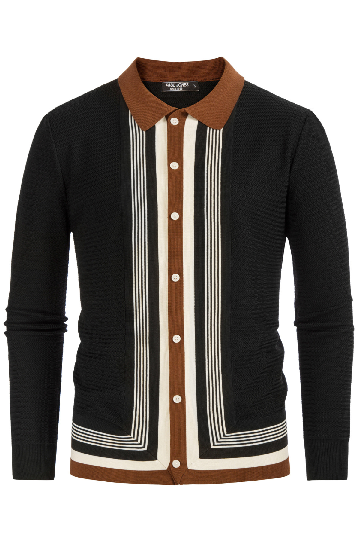 Men's Knit Button-Down Long Sleeve Striped Cardigan Soft – Black