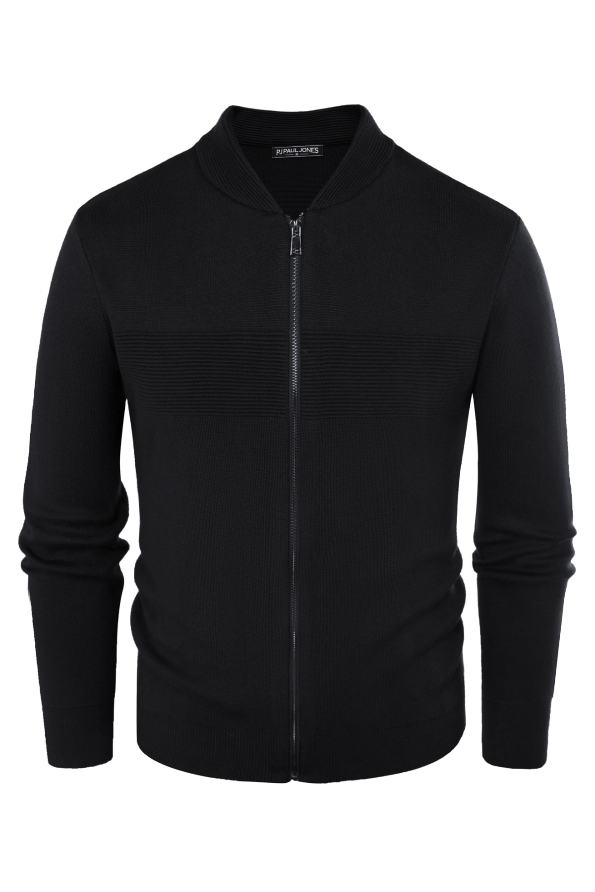 Men's Knit Zip-Up Full-Zip Stand Collar Sweater – Black