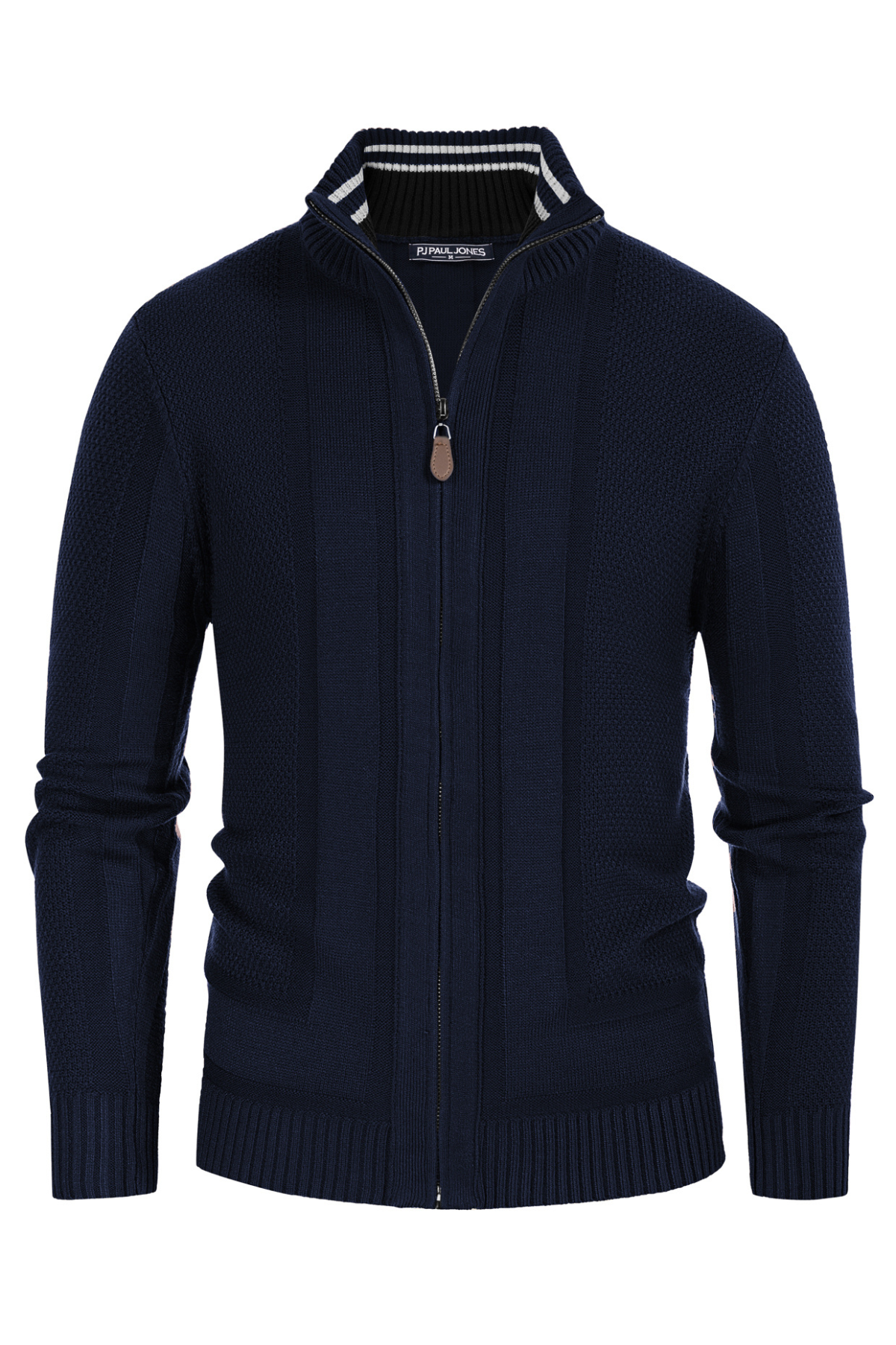 Men's Vintage-Style Zip-Up Cardigan with Stand Collar
