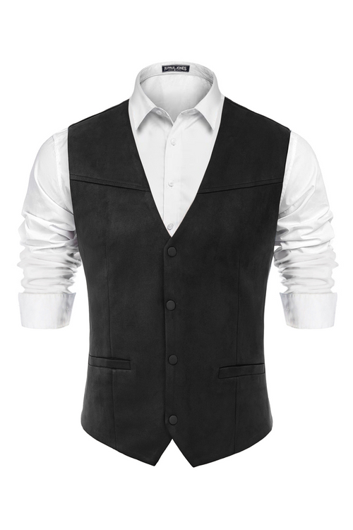 Men's Faux Suede Western Casual Waistcoat – Black