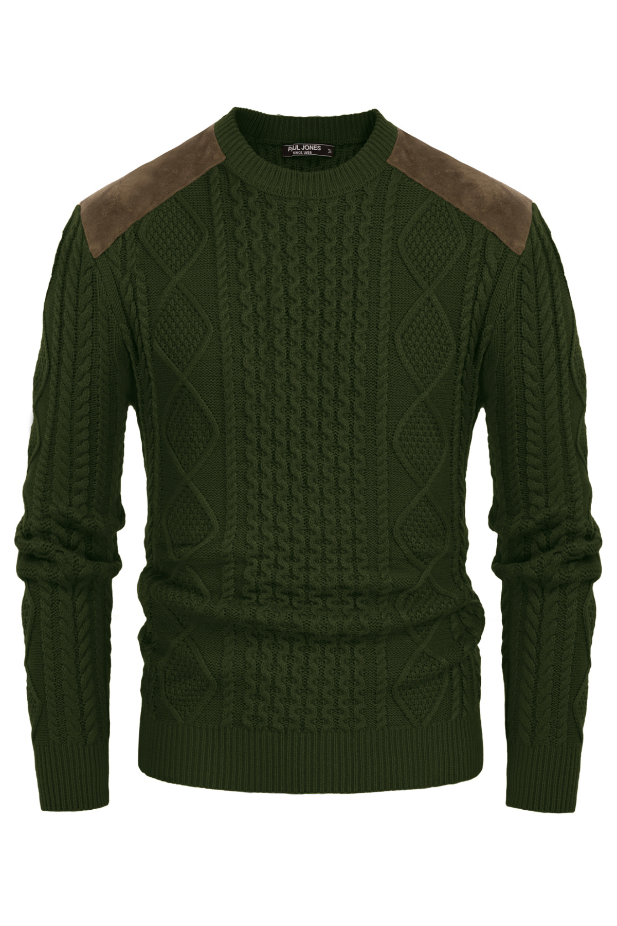 Men's Cable Knit Crew Neck Casual Vintage Sweater – Army Green