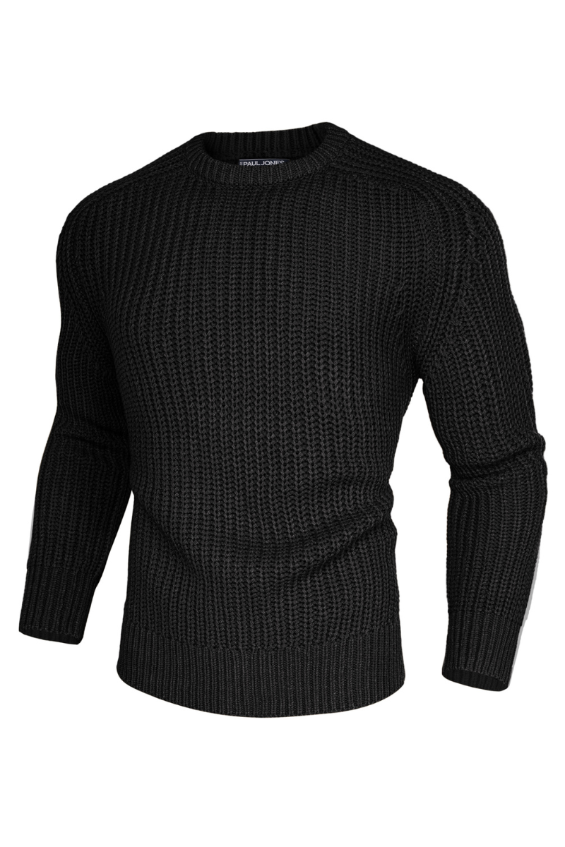 Men's Crew Neck Textured Sweater – Black