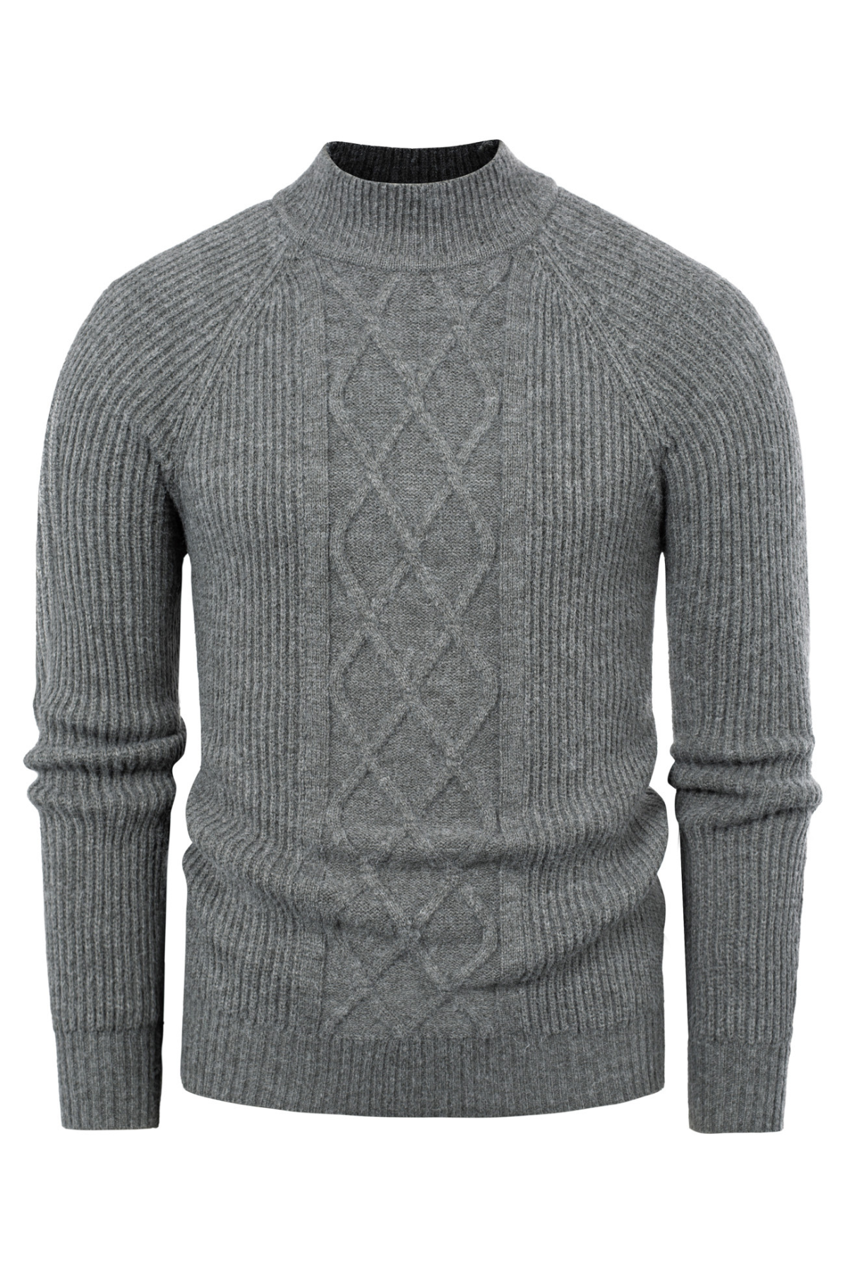 Men's Cable Knit Mock Neck Casual Sweater – Gray