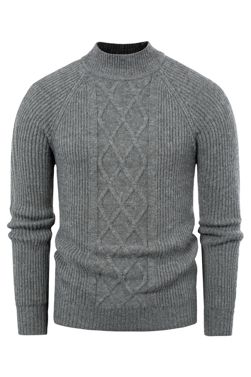 Men's Cable Knit Mock Neck Casual Sweater – Gray
