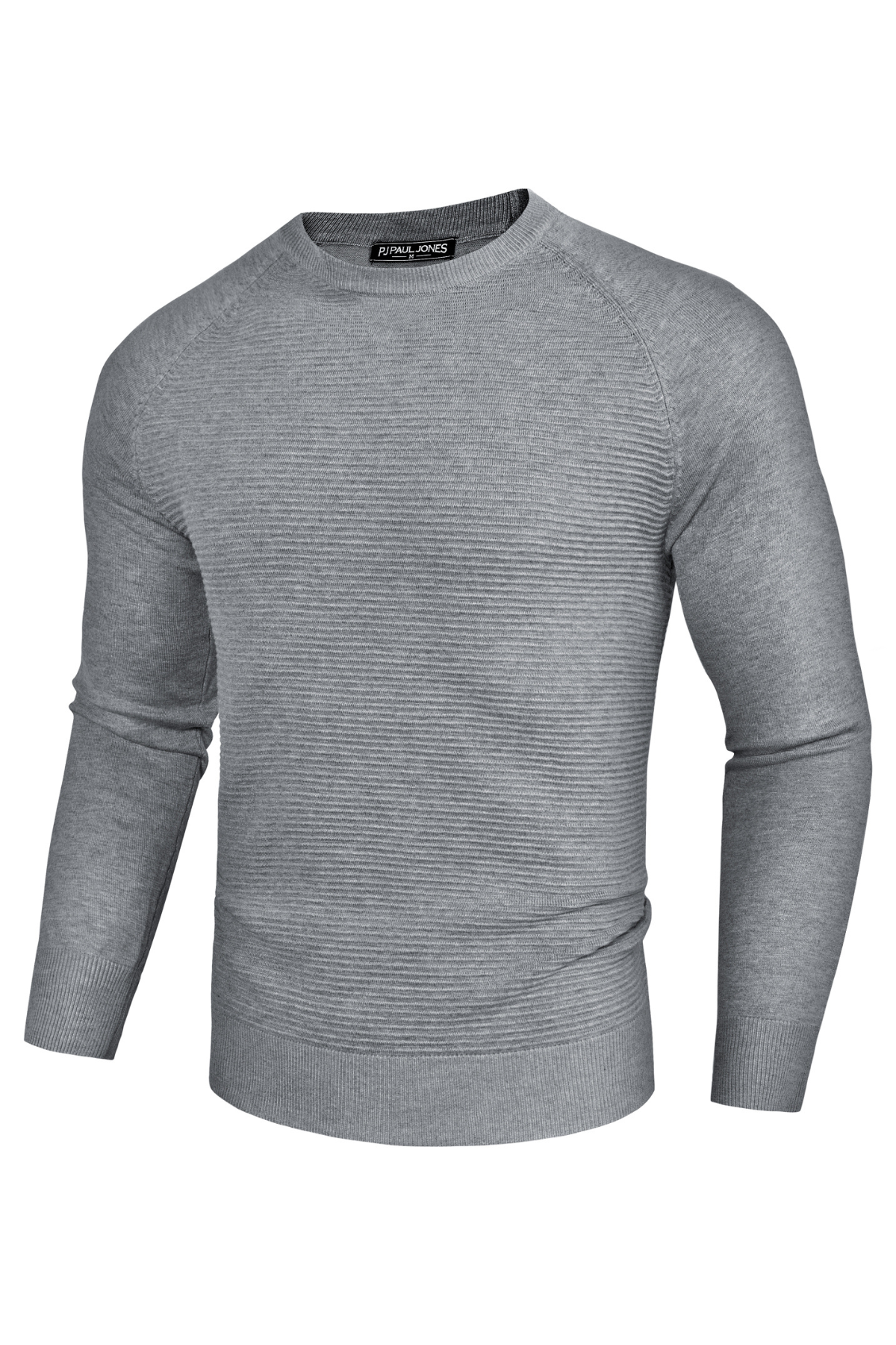 Men's Ribbed Knit Crew Neck Textured Sweater – Gray