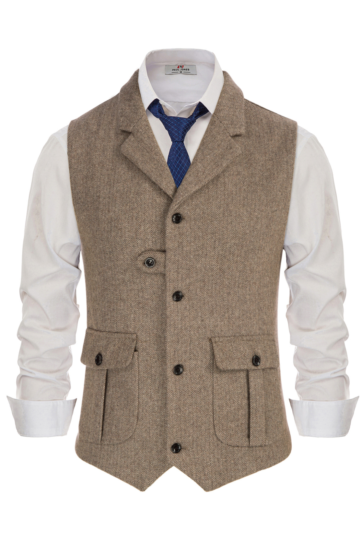 Men's Wool Blend Single-Breasted Notch Lapel Vest – Light Brown