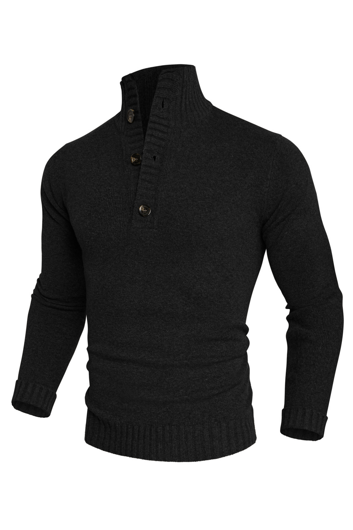 Men's Ribbed Knit Stand Collar Sweater – Black