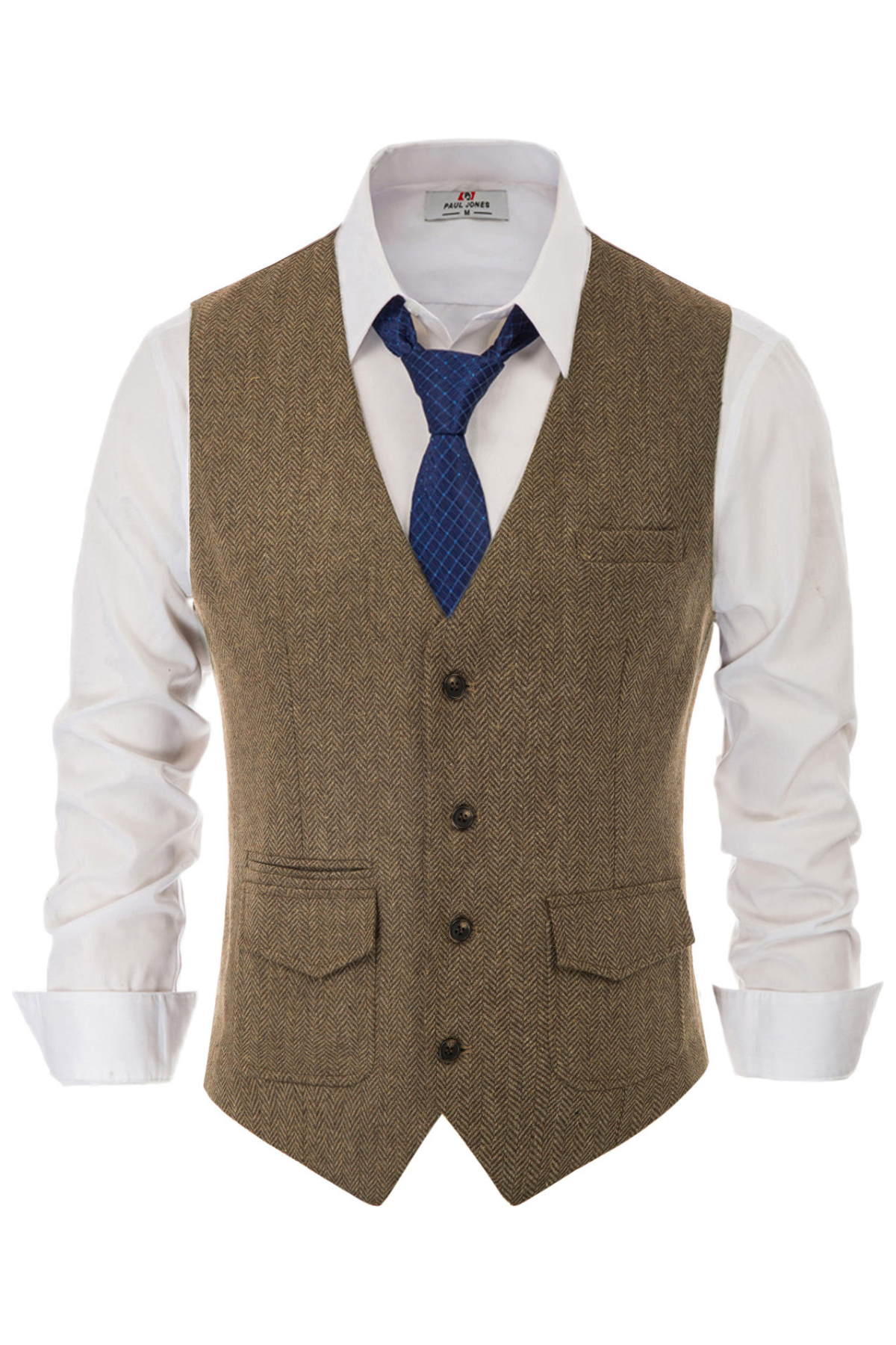 Men's Tweed Pocketed Casual Waistcoat – Pale Brown