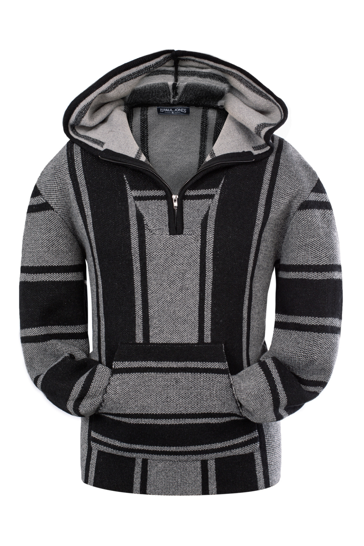 Men's Cable Knit Quarter-Zip Hoodie – Black