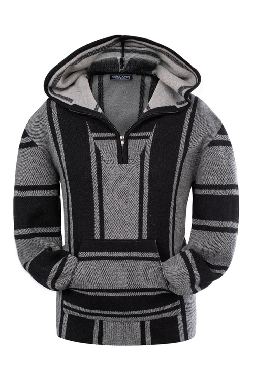 Men's Cable Knit Quarter-Zip Hoodie – Black