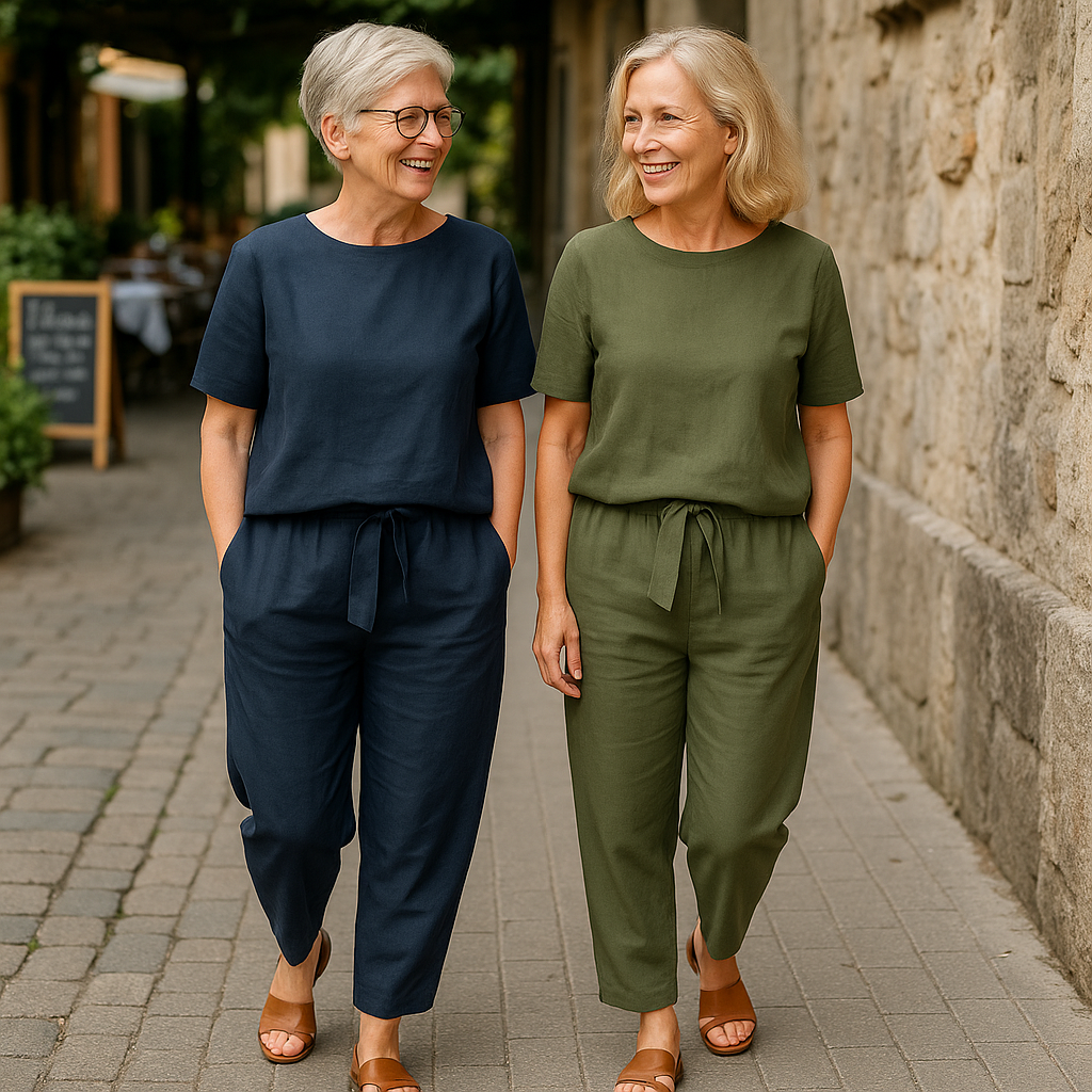 Millie | Women's Two-Piece Set | Short Sleeve Top Tapered Trousers