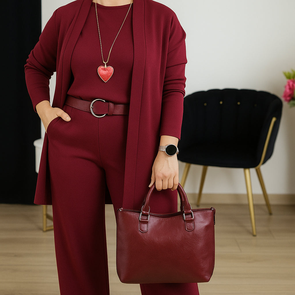 Women's Three-Piece Set | Longline Cardigan Straight Trousers
