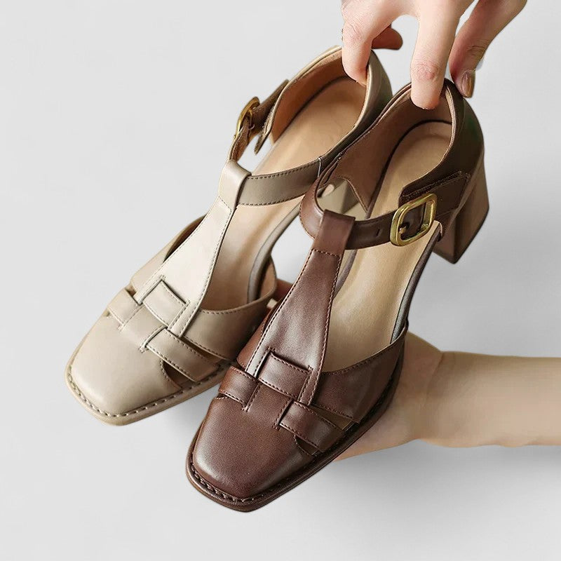 Block Heels for Women | Closed Toe T-Strap