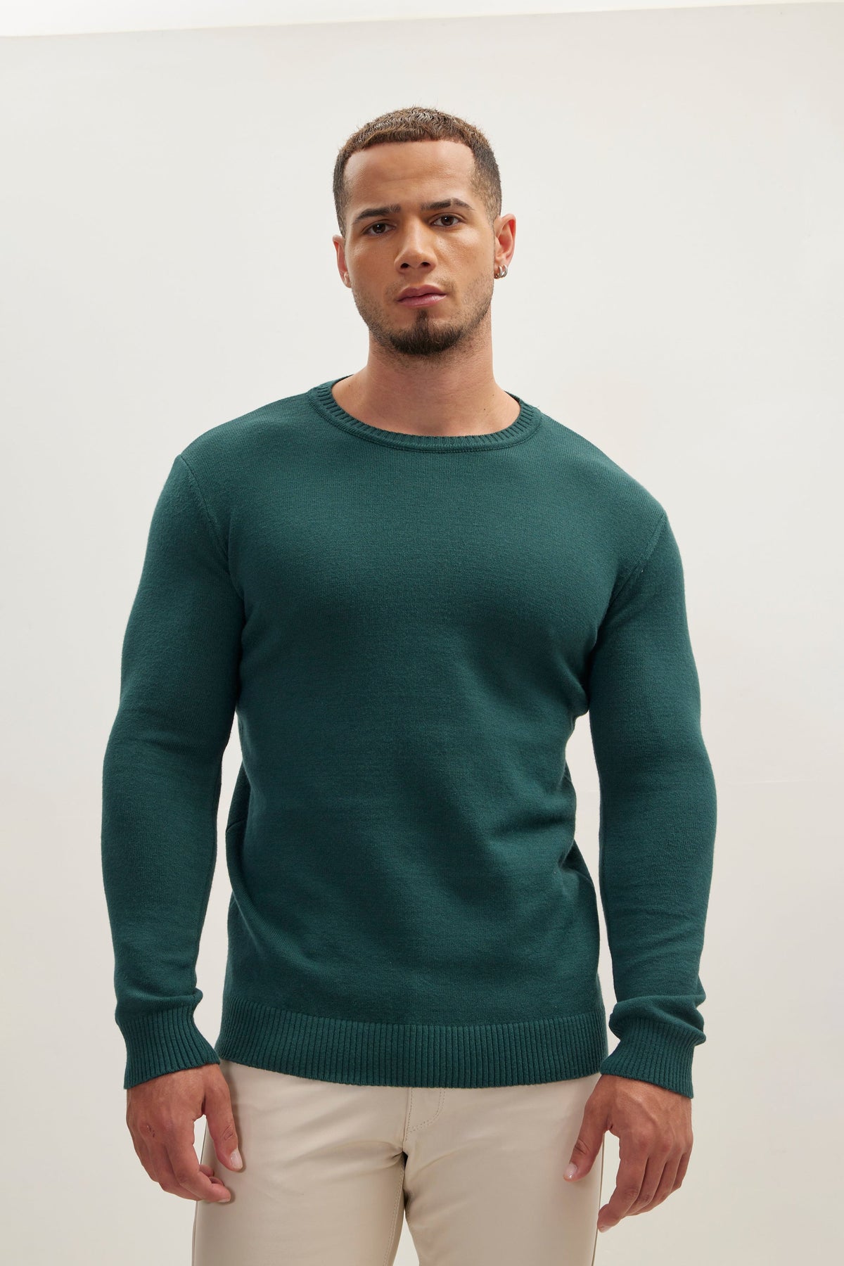 Men's Soft Drape Crew Neck Classic Sweater – Green