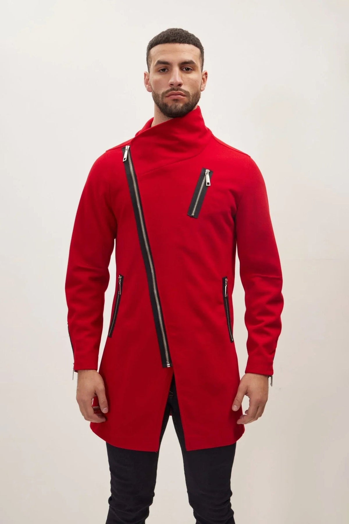 Men's Zip Asymmetric Overcoat Soft – Red